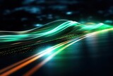 abstract futuristic background with green blue glowing neon moving high speed wave lines and bokeh lights. Data transfer concept Fantastic wallpaper and background