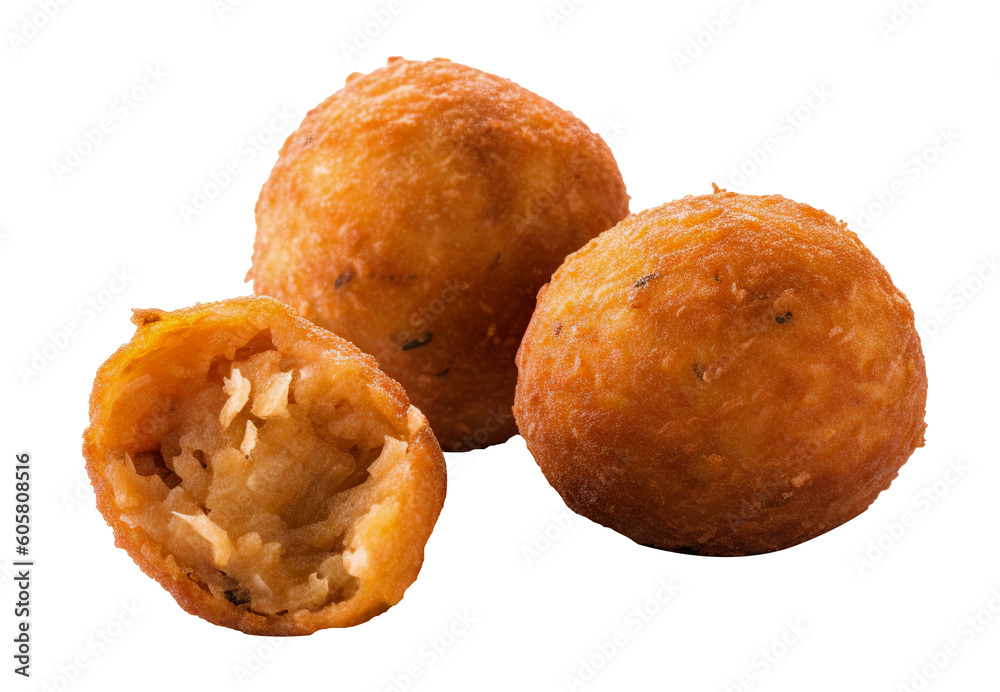 Bolinho de bacalhau on transparent background. Generative AI. Bolinho de bacalhau on transparent background. Generative AI.