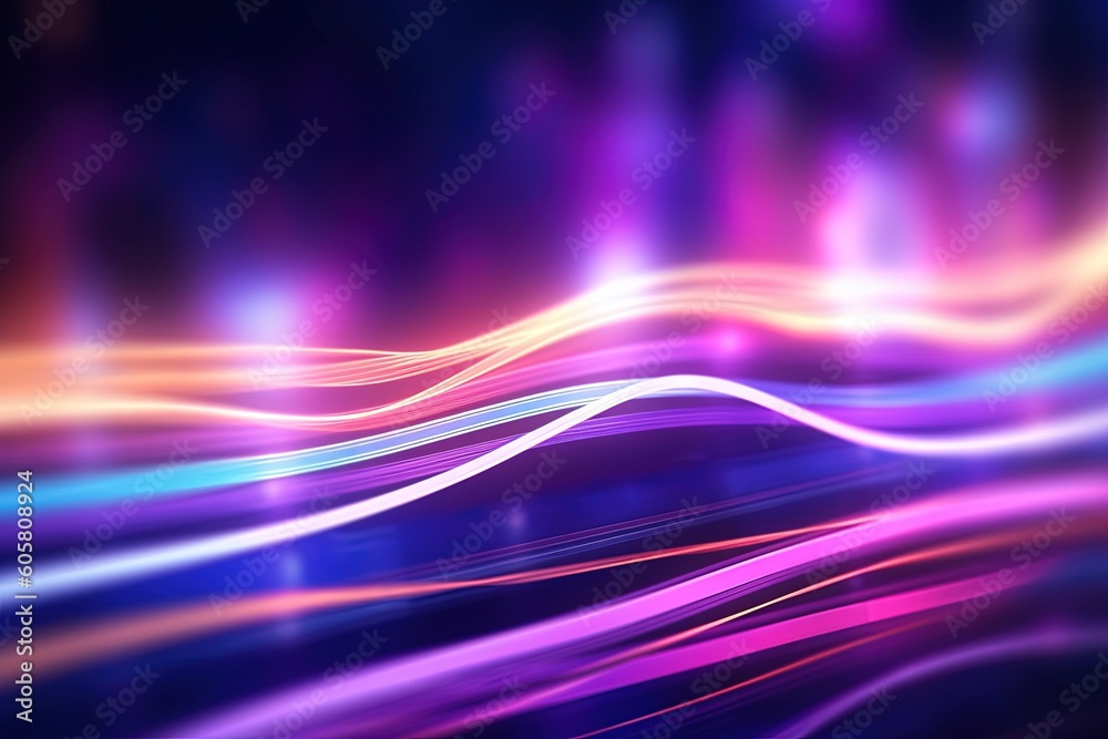 Vibrant and mesmerizing, this abstract futuristic background showcases neon pink and blue moving wave lines and bokeh lights. Wallpaper and Background