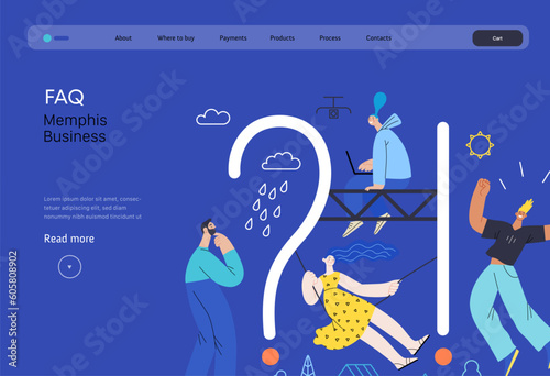 Memphis business illustration. FAQ -modern flat vector concept illustration of people with interrogation markand exclamation point. Frequently asked questions metaphor Corporate business sales concept