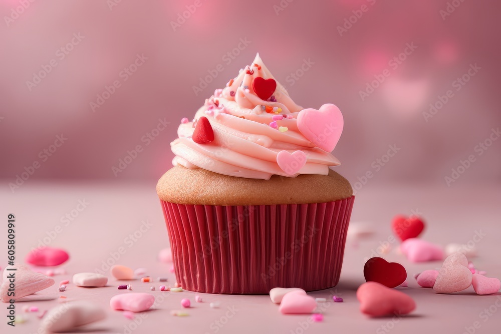 cupcake with pink frosting with Generative AI technology cupcake with pink frosting with Generative AI technology