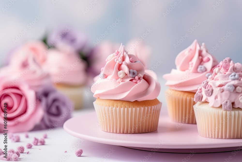 cupcake with pink icing with Generative AI technology cupcake with pink icing with Generative AI technology