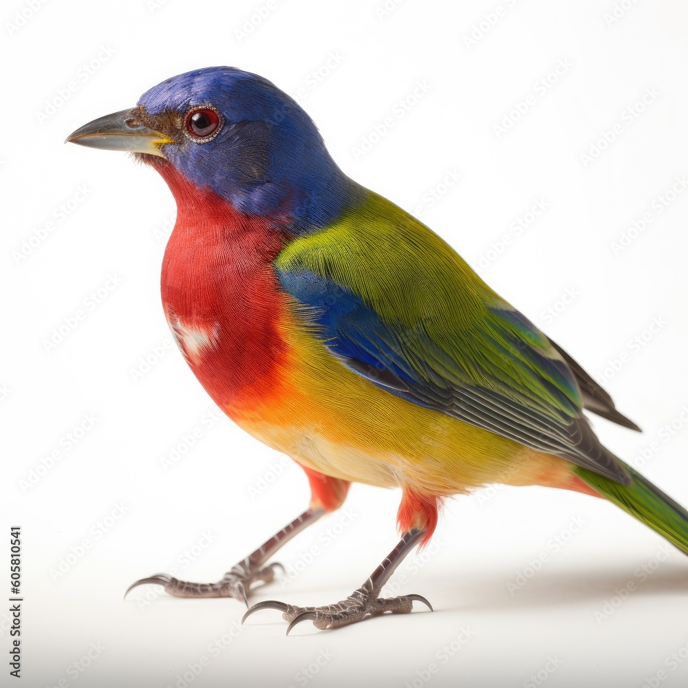 Painted Bunting bird isolated on white background. Generative AI Painted Bunting bird isolated on white background. Generative AI