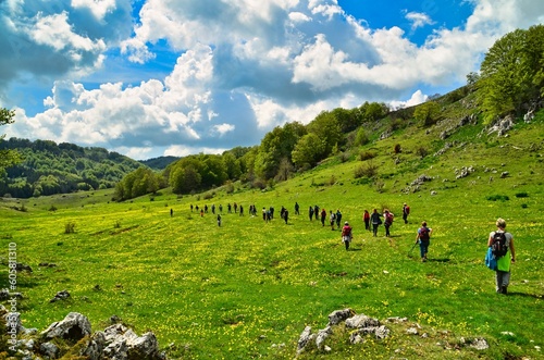 trekking in a prairie between the mountains