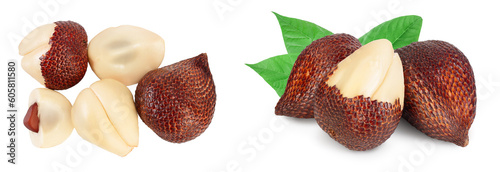 Salak snake fruit isolated on white background with  full depth of field. Top view. Flat lay.