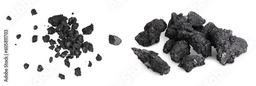 particles of charcoal isolated on white background with  full depth of field