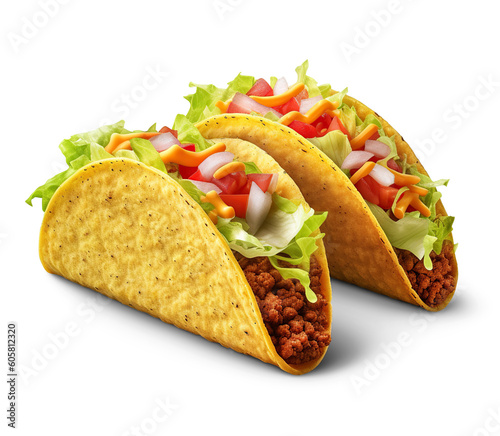 Pair of Mexican tacos. Ai. Cutout on transparent