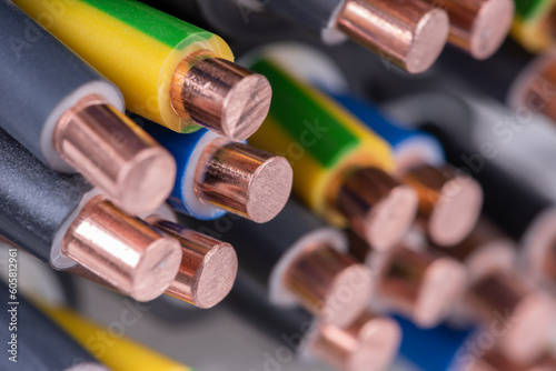 Electric copper wire used in electrical installation, macro view