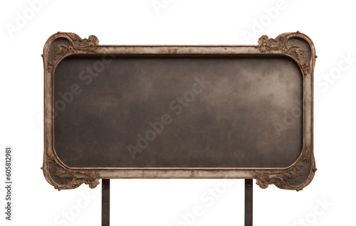 Blank industrial signboard steampunk metal signpost on white background generative AI