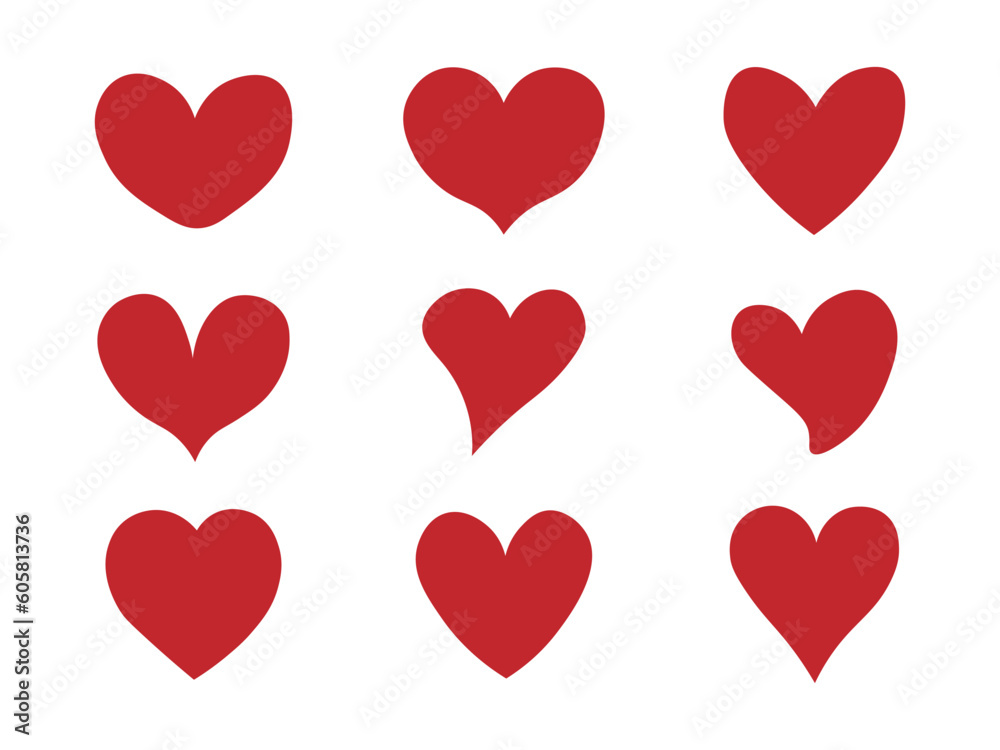 Red hearts. Set of love symbol for web site logo, mobile app UI design. Design elements for Valentine's day