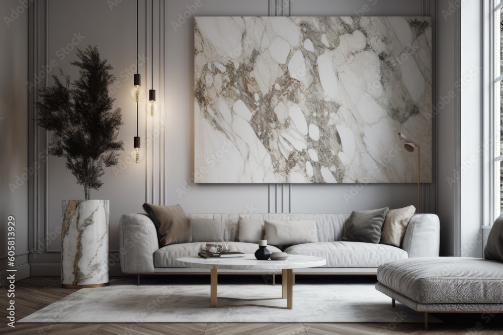 Image of a contemporary sofa in a room décor. Generative AI Image of a contemporary sofa in a room décor. Generative AI
