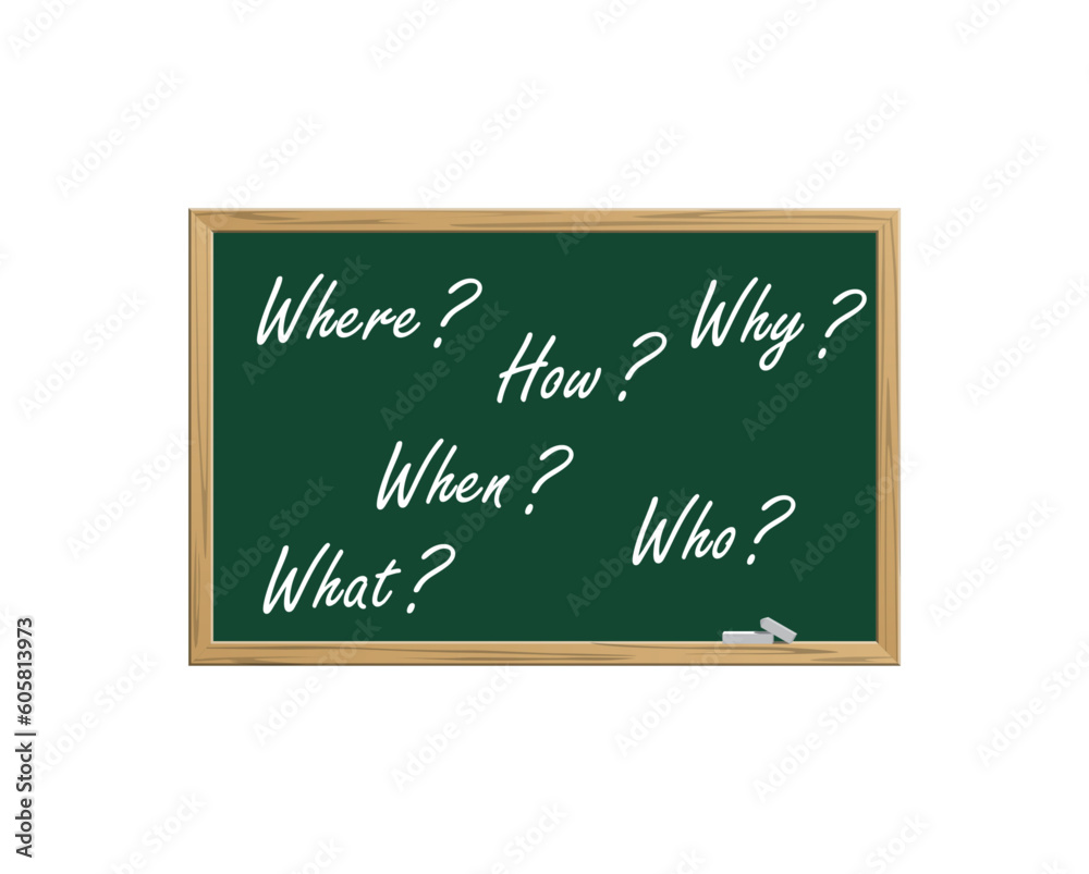 Where, When, What, Who, Why, How? written on blackboard. Faq concept. Finding an answer to question. Queries handwriting on chalkboard. Help in solving problems Where, When, What, Who, Why, How? written on blackboard. Faq concept. Finding an answer to question. Queries handwriting on chalkboard. Help in solving problems