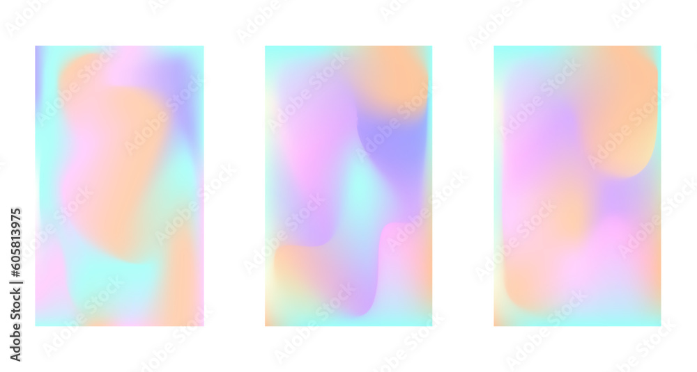 Set of holographic abstract background. Stylish holographic backdrop with gradient mesh