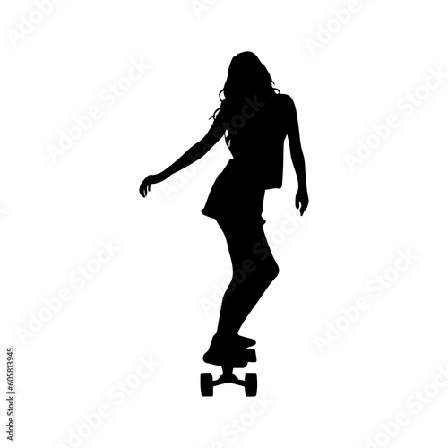 Vector illustration. Silhouette of a girl on a skateboard.