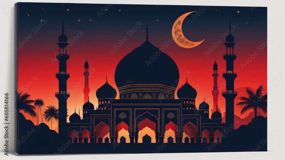 The mosque with beauty sky and halfmoon creating by ai tools
