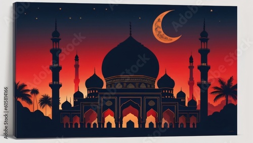 The mosque with beauty sky and halfmoon creating by ai tools