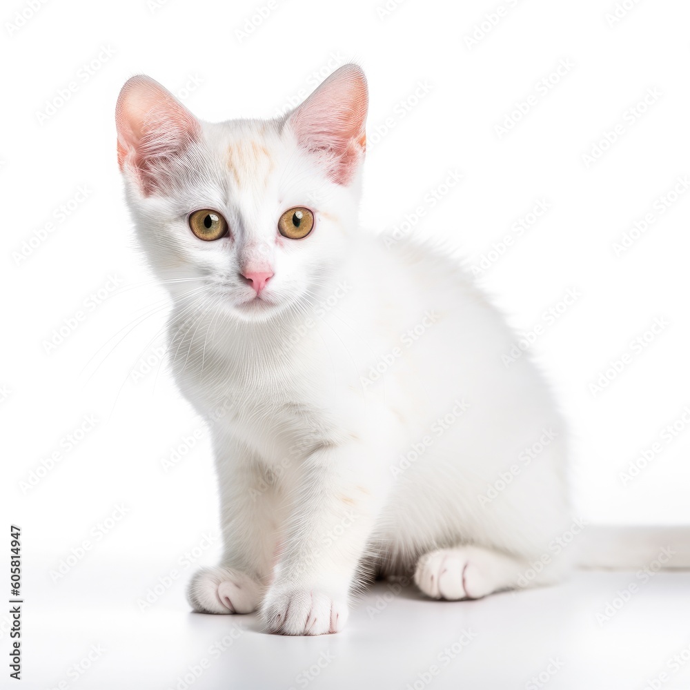 Fototapeta premium Serrade Petit cat cat isolated on white background. Generative AI