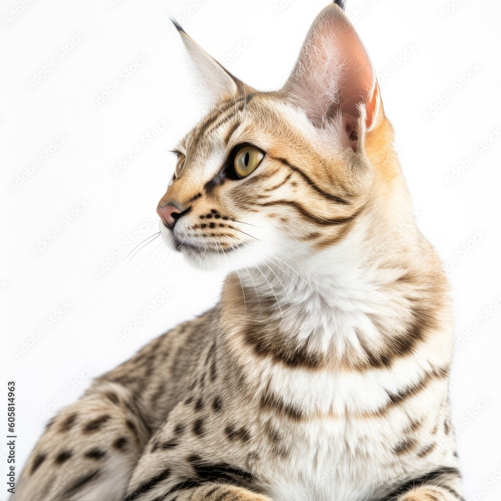 Naklejka premium Savannah cat cat isolated on white background. Generative AI