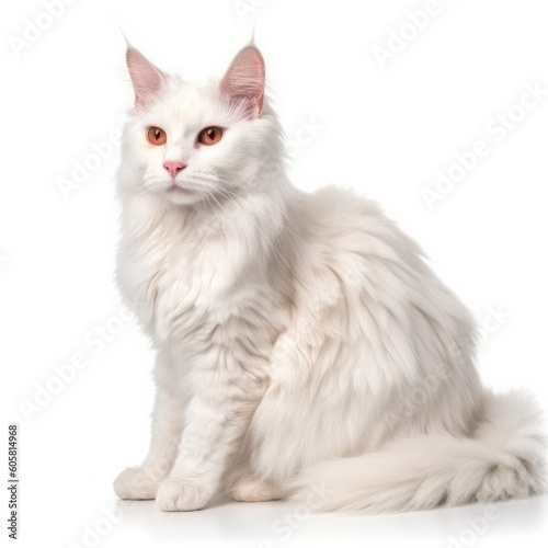 Turkish Angora cat cat isolated on white background. Generative AI