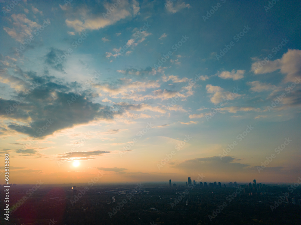 Sunset over city