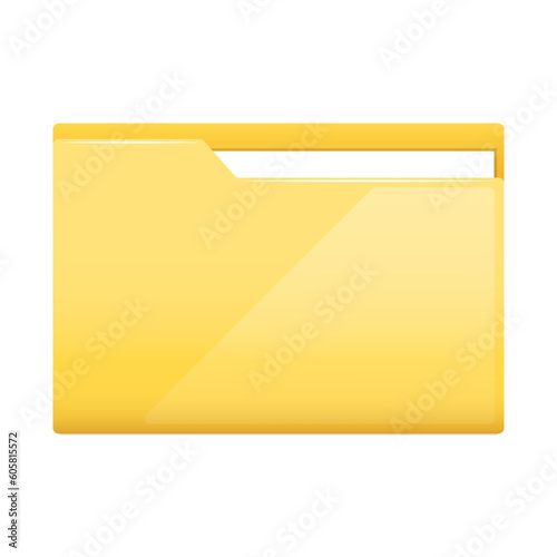 Closed yellow folder for documents with a sheet of white paper