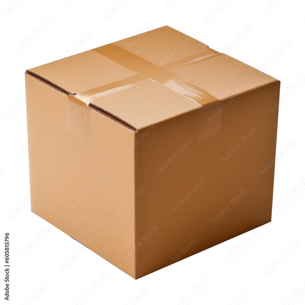 Closed cardboard box isolated on white, transparent background, PNG, mockup, ai Closed cardboard box isolated on white, transparent background, PNG, mockup, ai