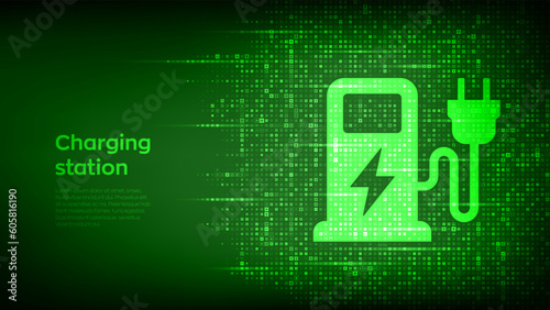 Charging station icon made with electricity signs. Electric vehicles charging point. Electric Supply Station. Energy Efficiency. Alternative fuel. Green energy technology. Vector illustration.