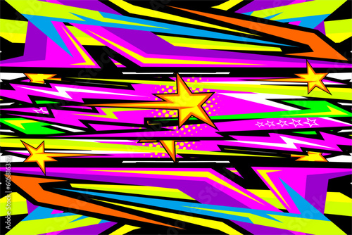 Abstract racing background design with a unique stripe pattern and a mix of bright colors and star effects. suitable for your racing and wrapping designs
