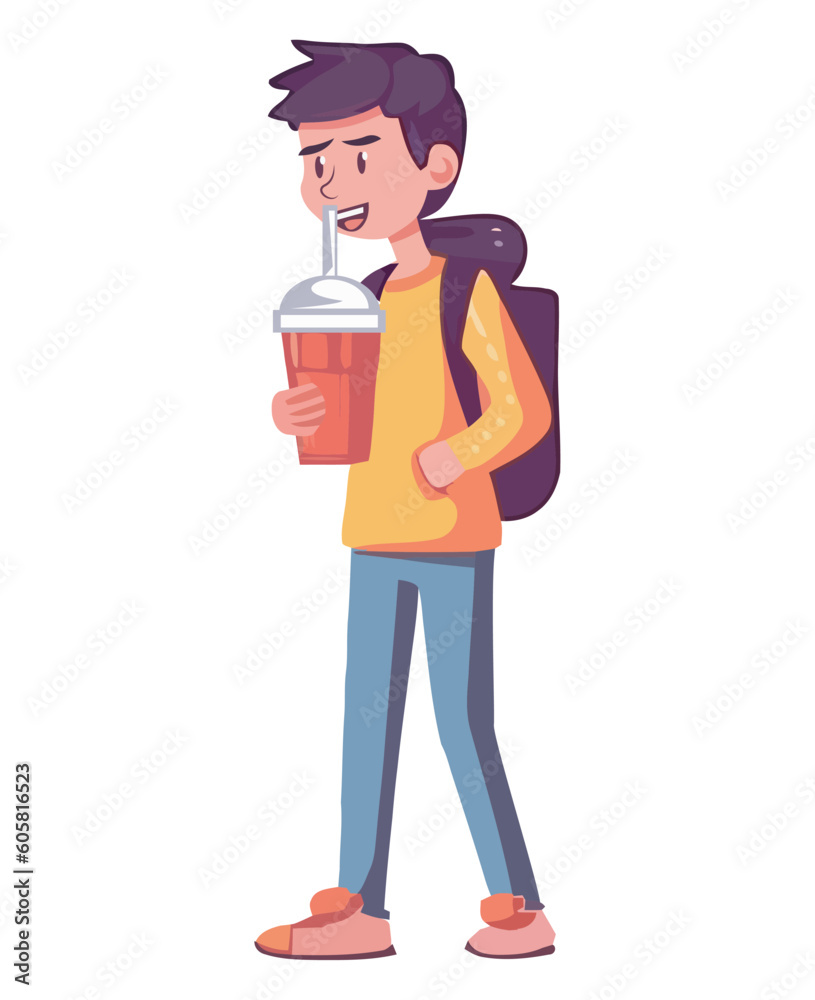 teenager boy drinking soda character teenager boy drinking soda character