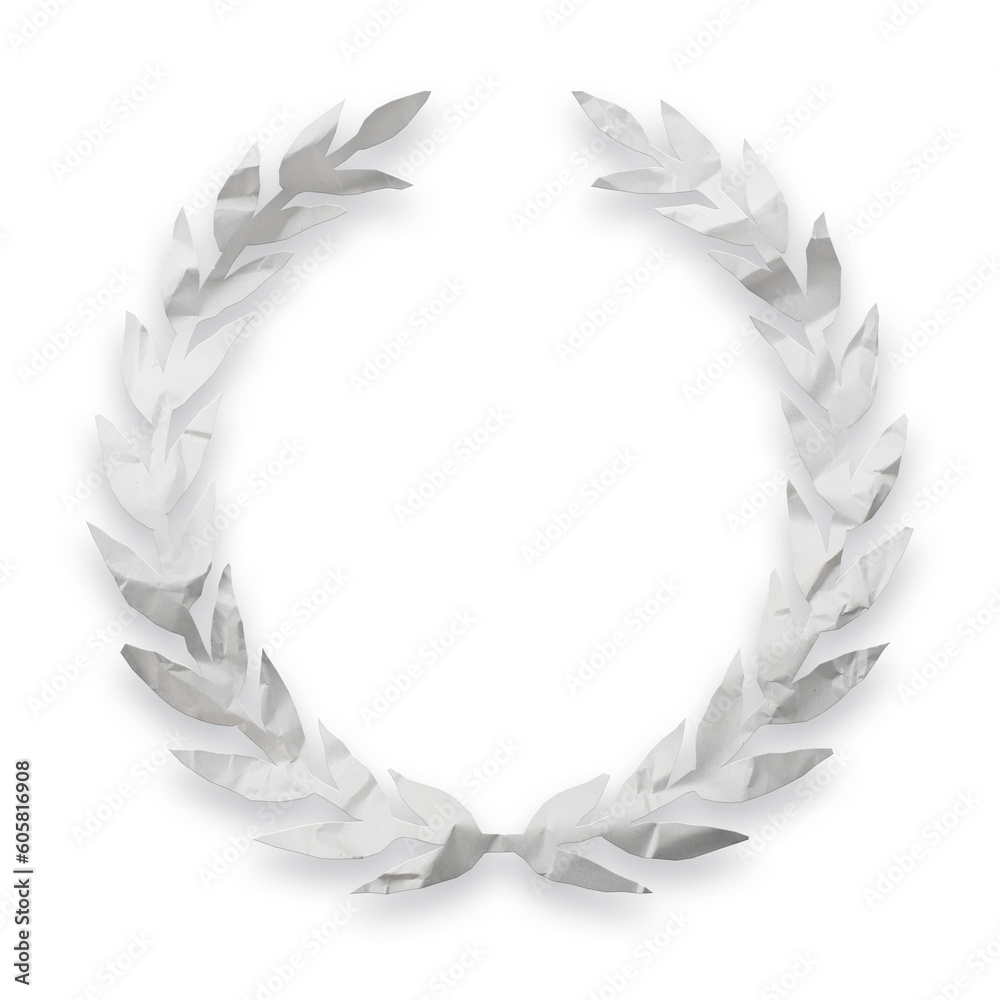 Laurel wreath made with crumpled white cut paper isolated on transparent background Laurel wreath made with crumpled white cut paper isolated on transparent background