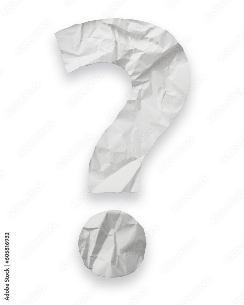 Question mark made with crumpled white paper isolated on transparent background Question mark made with crumpled white paper isolated on transparent background