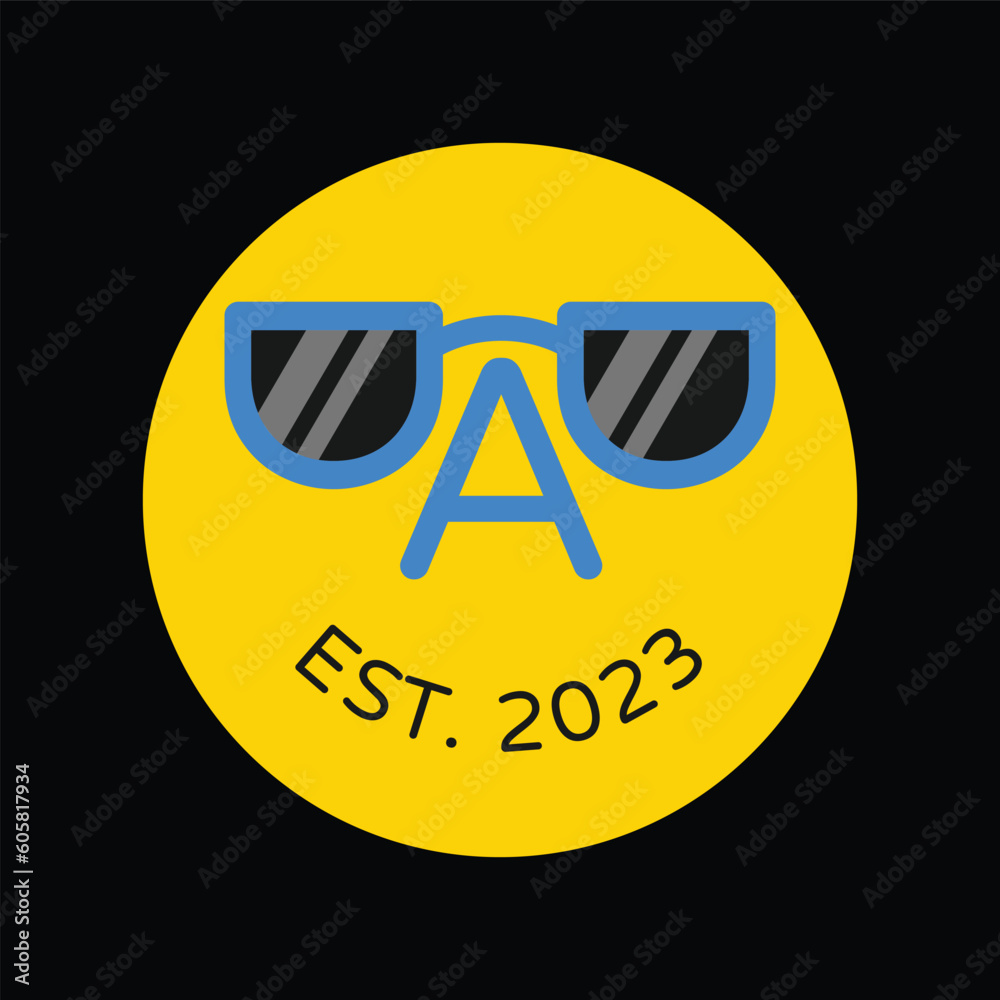 Obraz premium Dad Est 2023 New Dad, DAD text with sunglasses T-shirt Design vector illustration isolated on black background. Suitable for Fathers Day gifts, gift for Dad, Parents Day, Daddy birthday.