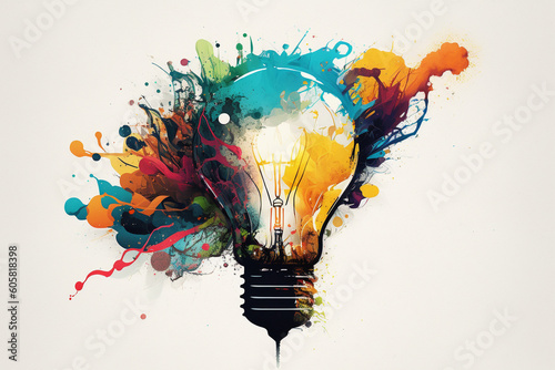 Light bulb with splash of colors creative design concept idea. Ai generated