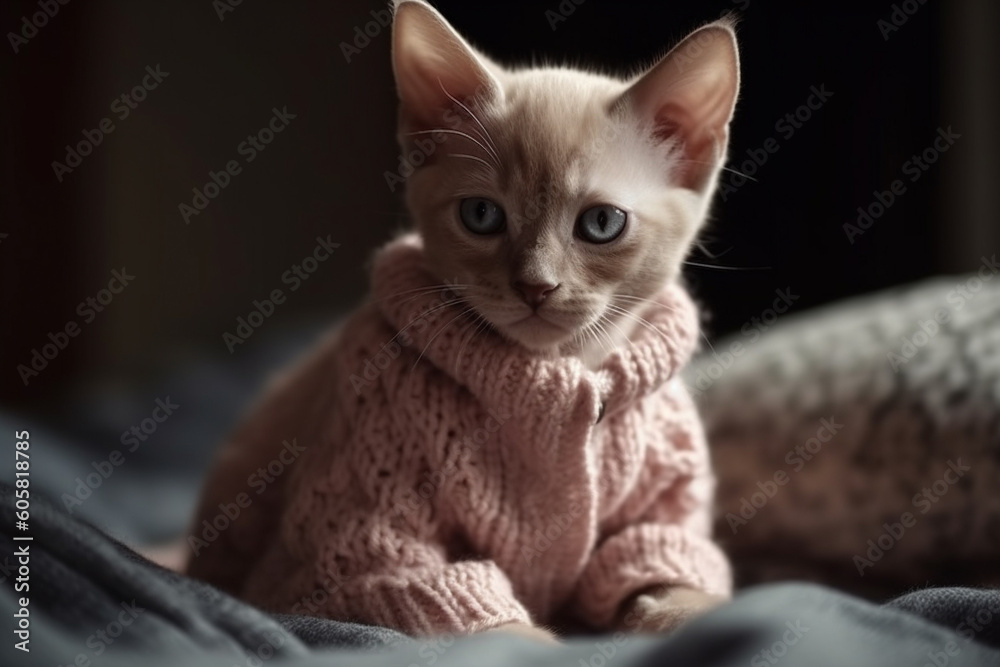Cute cat or kitten dressed in a pink sweater. Ai generated Cute cat or kitten dressed in a pink sweater. Ai generated