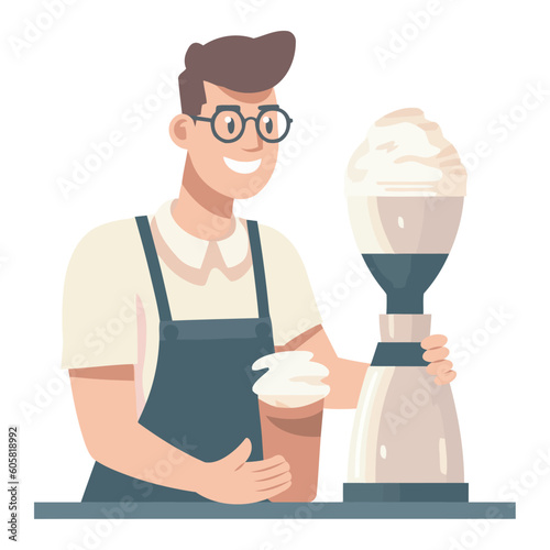 The cheerful barista is working