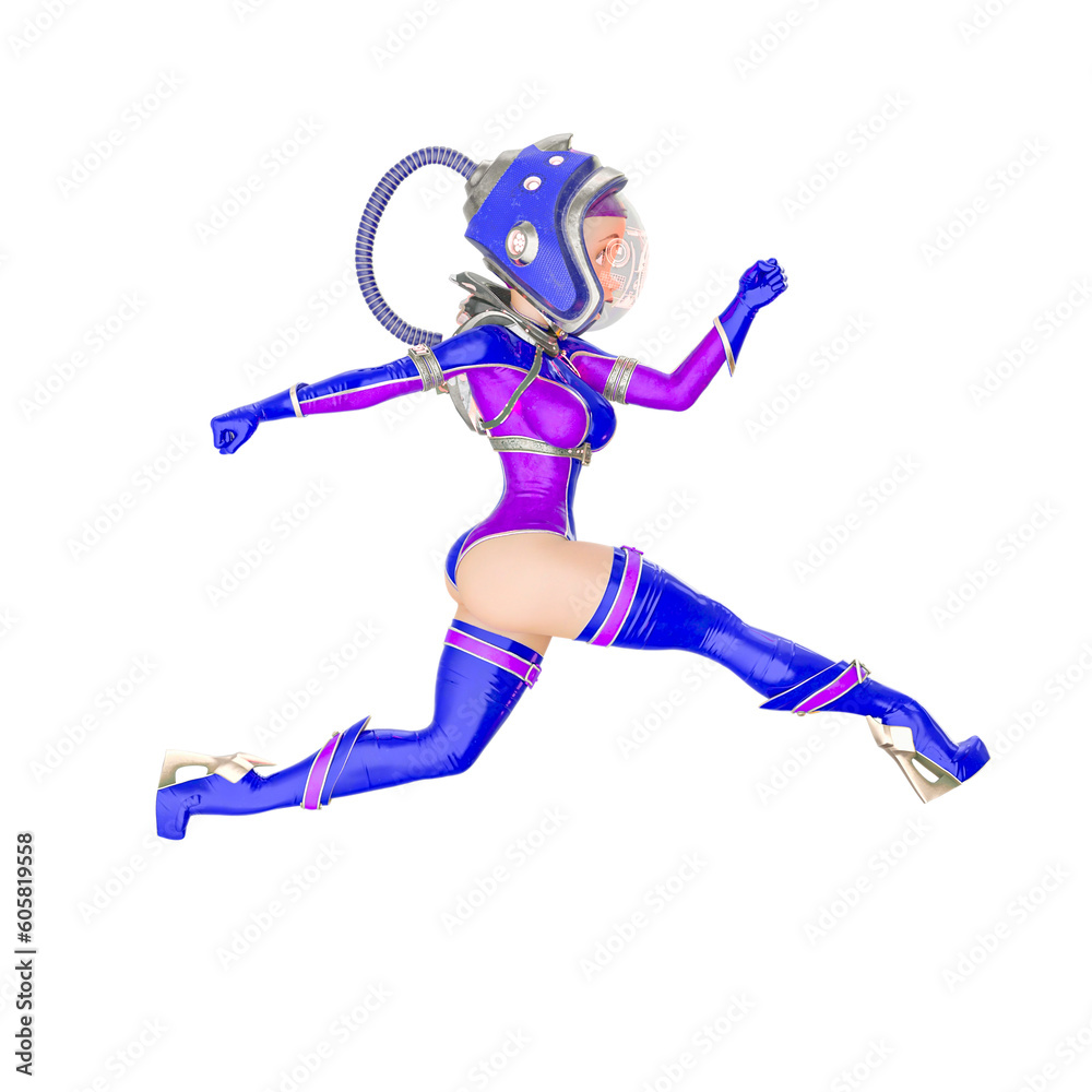 pin up astronaut cartoon is running fast as jumping