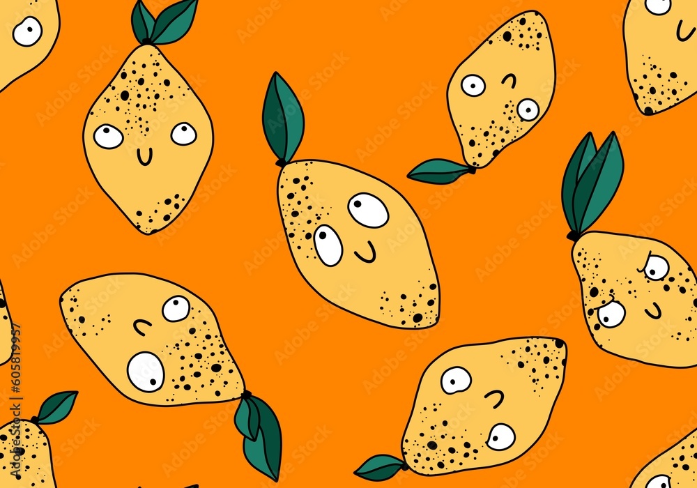 Summer cartoon fruit seamless monster lemon pattern for wrapping paper and fabrics and linens and kids Summer cartoon fruit seamless monster lemon pattern for wrapping paper and fabrics and linens and kids