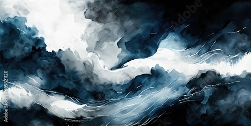 Storm abstract, sea blue and white waverly watercolor, wallpaper or background, generative ai © Natalia