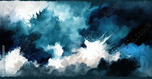 Storm abstract, sea blue and white waverly watercolor, wallpaper or background, generative ai photo