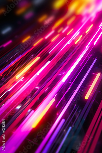 Abstract futuristic background high speed vibrant orange and pink lines and bokeh glowing neon moving. High speed futuristic travel concept. Fantastic wallpaper, Ai Generative