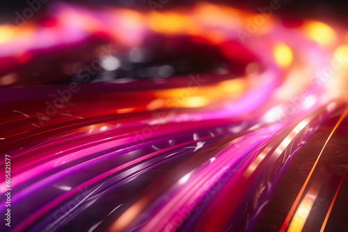 Abstract futuristic background high speed vibrant orange and pink lines and bokeh glowing neon moving. High speed futuristic travel concept. Fantastic wallpaper, Ai Generative