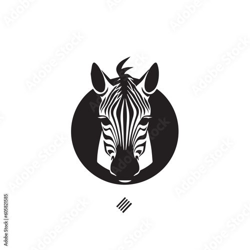 Black zebra logo, icon design template, zebra animal silhouette illustration. 2d illustration in doodle, cartoon style. 