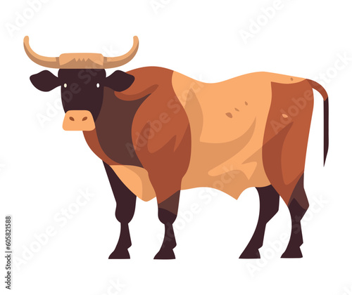 Standing bull grazing on a meadow