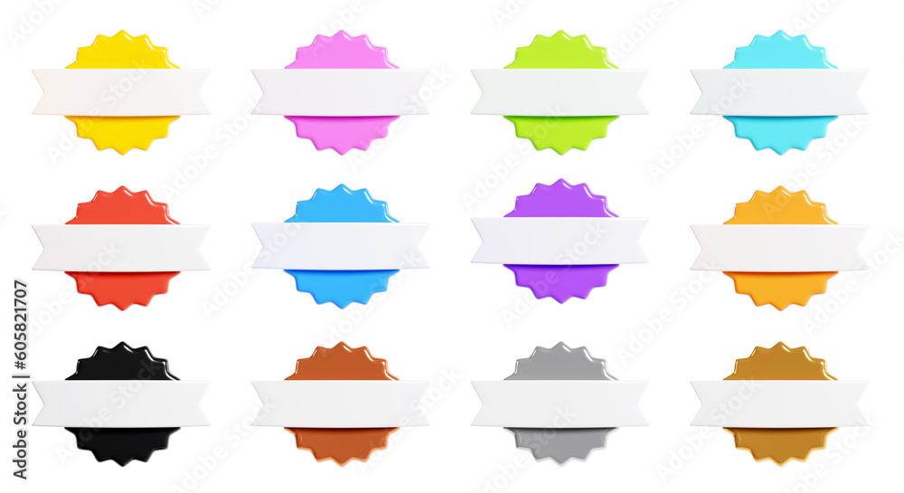 Starburst sticker 3d render set - collection of round sun burst or star shape badges for promo. Starburst sticker 3d render set - collection of round sun burst or star shape badges for promo.