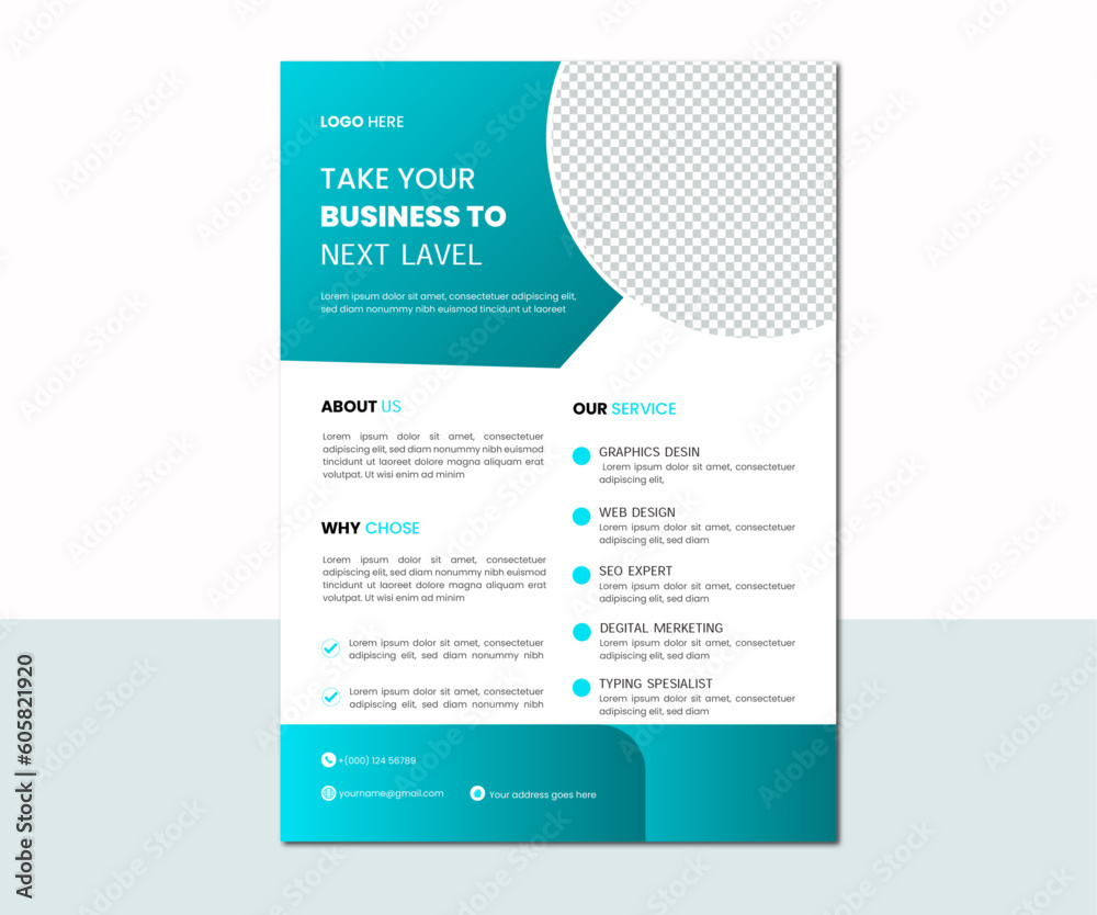 Creative professional a4 flyer, magazine cover template. Modern green leaf, cover modern layout, annual report, poster, flyer in A4 with colorful triangles.
