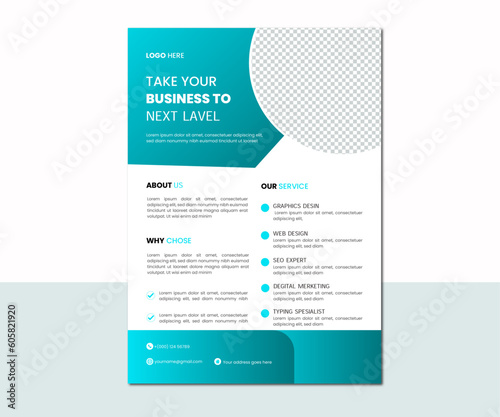 Creative professional a4 flyer, magazine cover template. Modern green leaf, cover modern layout, annual report, poster, flyer in A4 with colorful triangles.