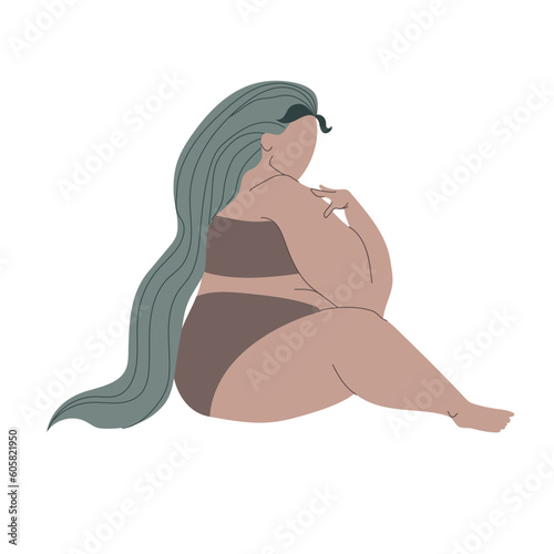 Body positive woman isolated on white background.