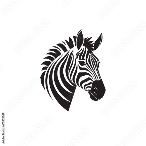 Black zebra logo, icon design template, zebra animal silhouette illustration. 2d illustration in doodle, cartoon style. 