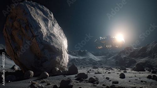 Fototapeta Naklejka Na Ścianę i Meble -  illustration of a base on the surface of an asteroid. - AI generated image.