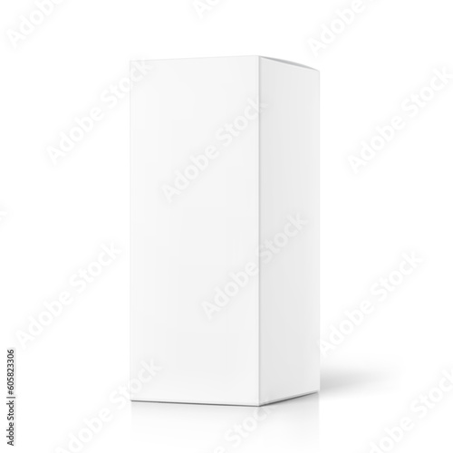 Realistic cardboard box mockup. Vector illustration isolated on white background. Can be use for food, cosmetic, perfume, pharma and etc. Ready for your design. EPS10.